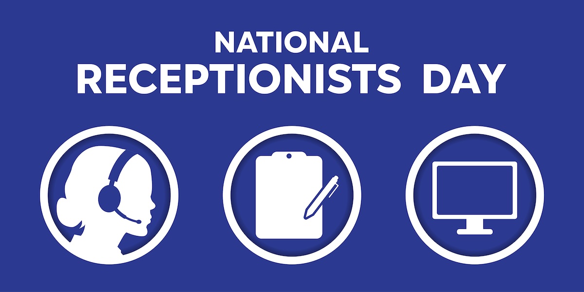 Promotional graphic for National Receptionists Day featuring icons of a headset, clipboard, and computer monitor on a blue background. This symbolizes the diverse skills of receptionists and BDC agents in the automotive industry, emphasizing their critical role in customer communication and dealership operations. Receptionists are the unsung heroes of automotive and we need to acknowledge the value of receptionists. 